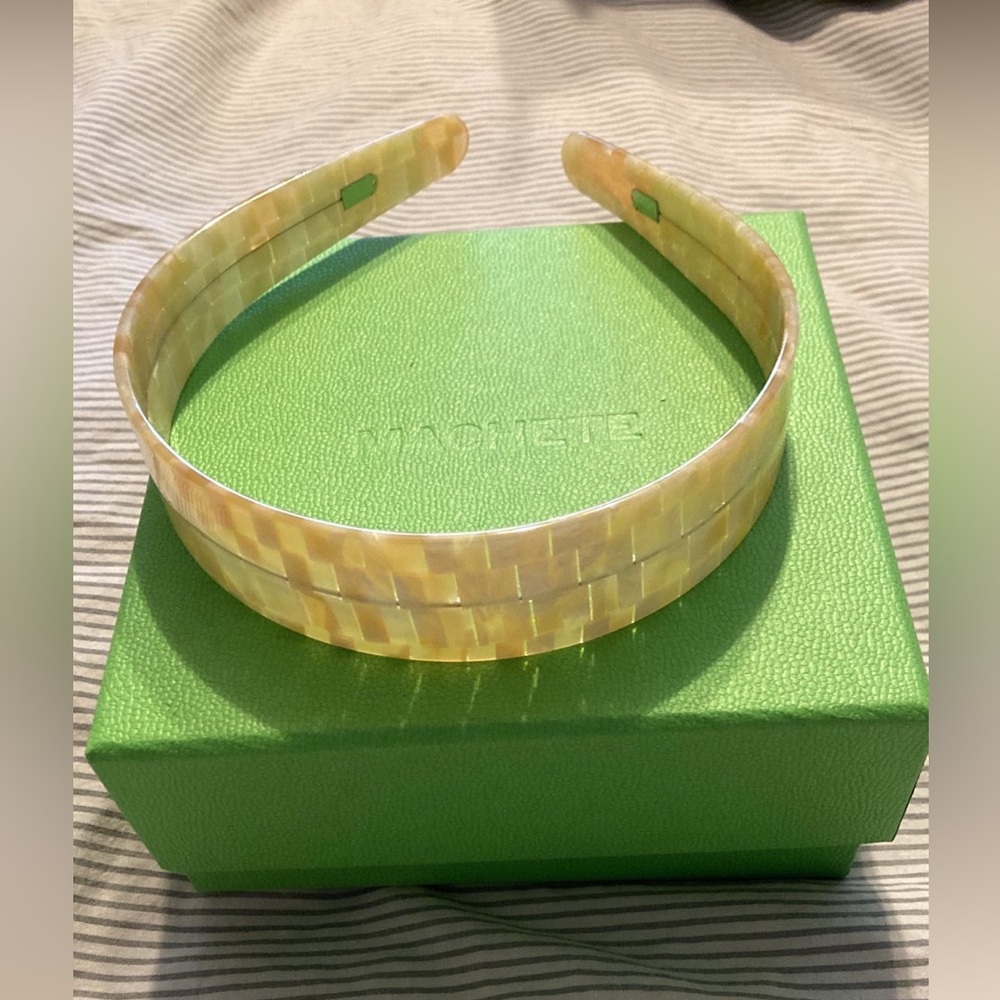 Machete wide Italian acetate headband in Ivory Check